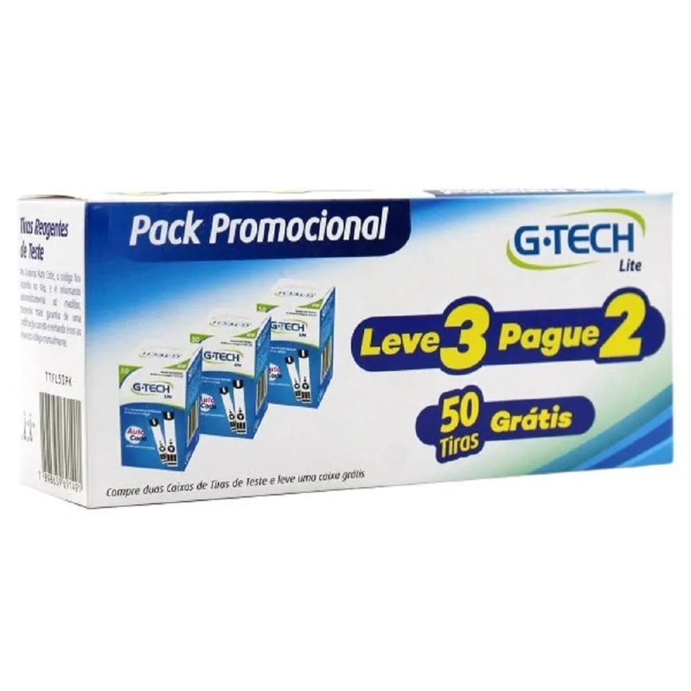 Imagem de Kit Tiras Reagentes G-Tech Lite 3 Caixas com 50 Tiras Cada