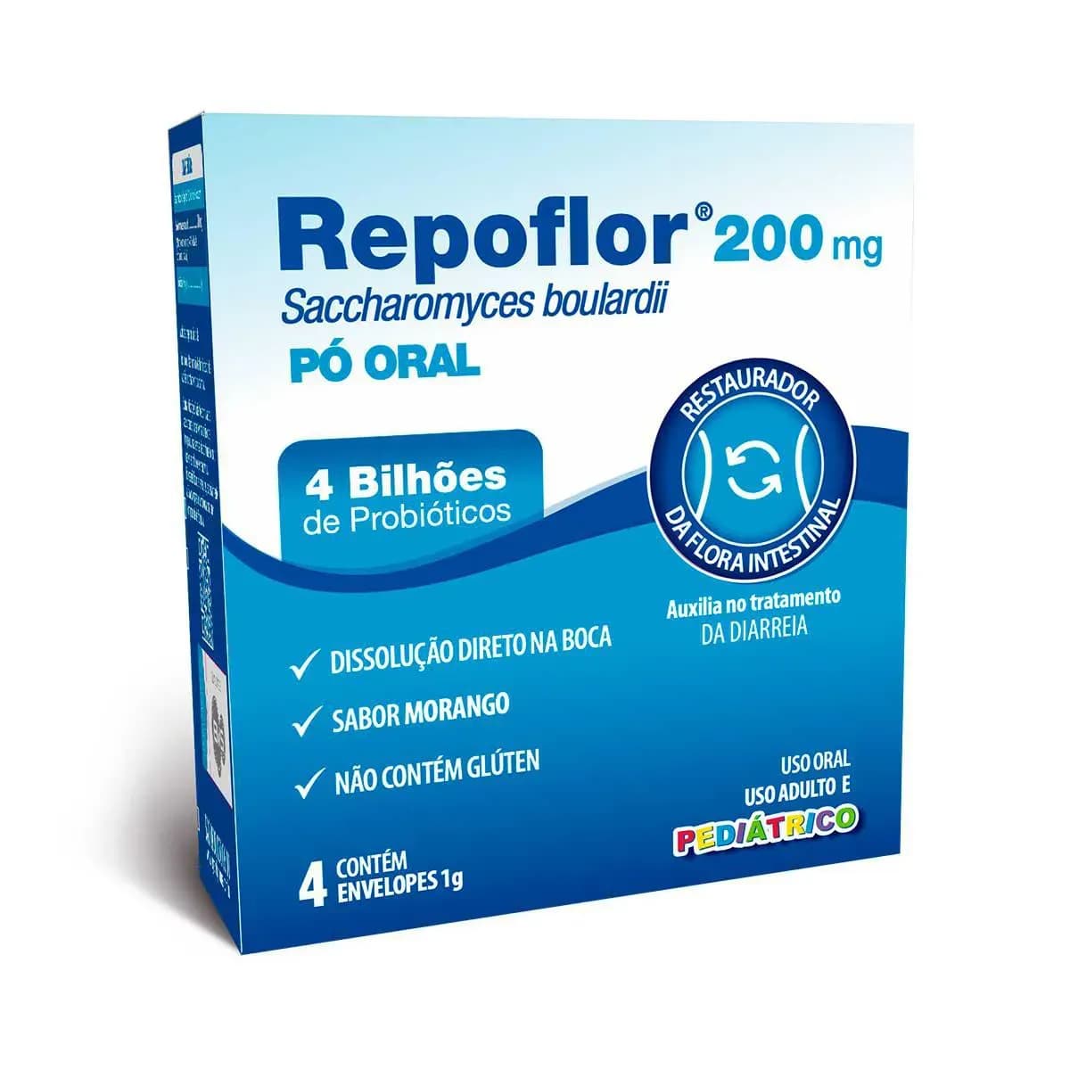 Imagem de Probiótico Repoflor Pediátrico 200mg Pó Oral Sabor Morango 4 envelopes de 1g